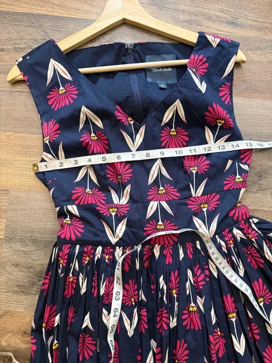 Modcloth Navy Midi Dress with Pink and Cream Floral Print - Picture 9 of 10